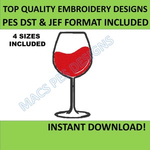 Wine Glass Embroidery Design. Machine Embroidery Wine Pattern. Multi Format Files. Instant Download Digital File Embroidery jef machine