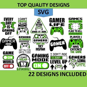 Gamer Svg Bundle for Shirts, Mugs, Cup, Sweatshirt, Cap and More - Instant Download Gaming Svg Bundle, Gamer Quotes Svg, Game Controller Svg