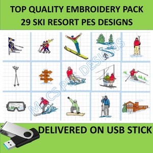 Winter Ski Sport Maschinenstickerei, Snowboard Ski fahren Weihnachten Muster Download - 29 Designs auf USB oder digital