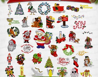 Weihnachtliche Stickmuster, Weihnachtsbaum-Elemente, botanische Weihnachtsmotive, Schneemann-Motive, Stickdateien für die Stickmaschine, 60 Designs, Sofort-Download