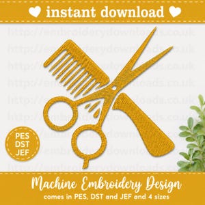 Barber Hairdresser PES DST JEF design Machine Embroidery files instant download brother embroidered file business barbers scissors comb