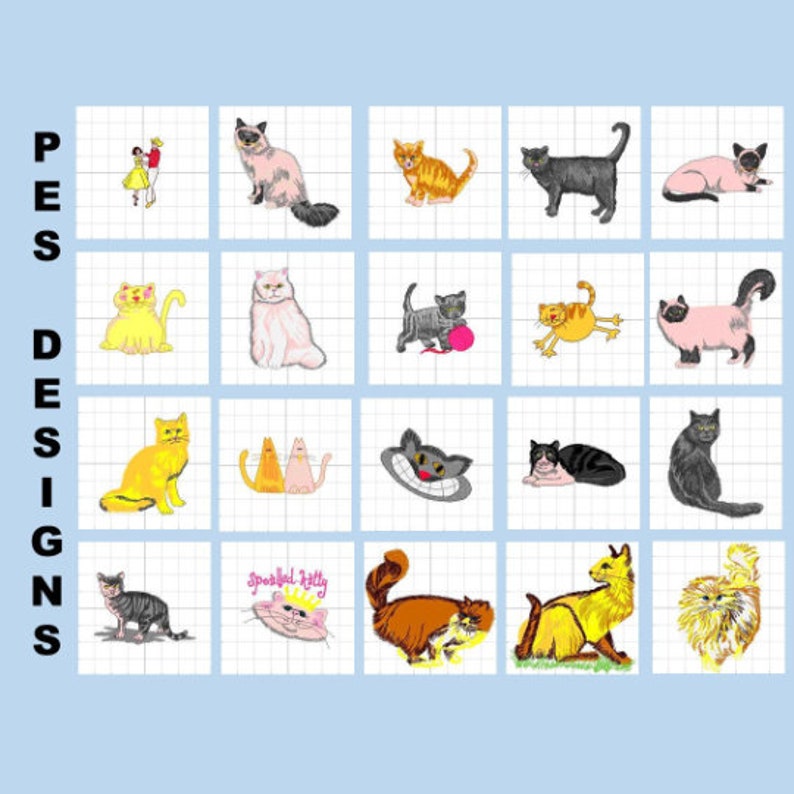 Cats 46 PES Designs Machine Embroidery Files Instant Download - Etsy