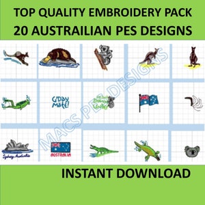Australien 'Down Under' - PES Designs Maschinenstickerei Dateien sofortiger Download Bruder File Pack sticken Koala unten sonnig Sommer niedlich