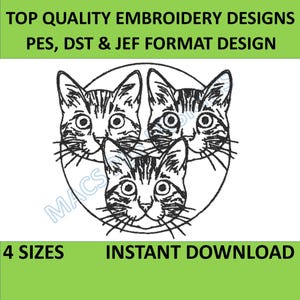 Motifs de broderie Machine chats, fichier de broderie chat, téléchargement immédiat, pack de conception de broderie pes dst jef pour animaux de compagnie