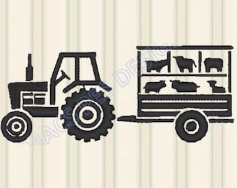 Traktor Stickmuster - Bauernhof Tiere Stickdatei Stickmuster Maschinenstickmuster - Fahrzeug Stickdatei - Traktor Applikation Baby Junge