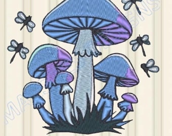 Magic Mushroom with Fireflies Machine Embroidery Design, Shiny Embroidery Pattern, Embroidery Design For Shirt, Modern Embroidery Pattern
