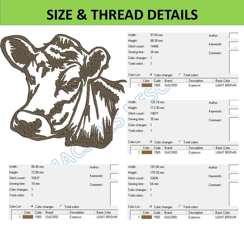 Cow Thread Cow Face Machine Embroidery Design 4 Sizes, Farm Applique Pattern File ...