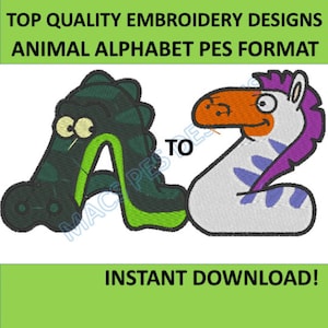 Cute Animal Alphabet Embroidery Designs | 26 PES Letters | Machine Embroidery Monogram Font | Instant Download Files