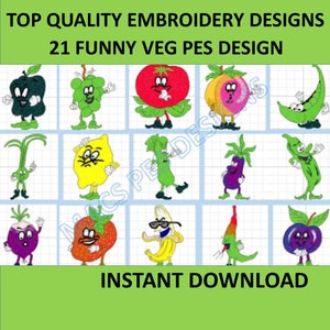 Funny Veg Machine Embroidery files instant download brother file pack embroider vegetables food healthy funny 21 PES designs
