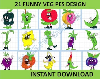 Funny Veg Machine Embroidery files instant download brother file pack embroider vegetables food healthy funny 21 PES designs