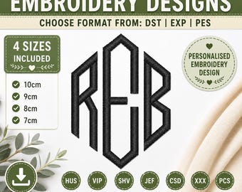 Custom monogram initials Embroidery design Files your initials Digital PES DST JEF format 4 sizes personalised embroidery file your details