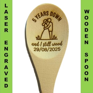 Cuillère en bois gravée pour 5e anniversaire de mariage, 5 ans de mariage, conception de cuillère en bois, cadeau pour lui/elle, cadeau amusant, bois