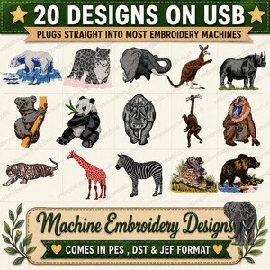 Motifs de broderie machine Animaux du zoo (USB)