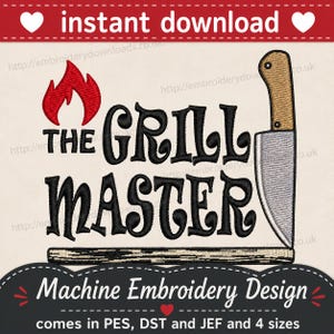 The grill master embroidery design, embroidery design,  BBQ cooking chef Machine Embroidery File, 4 sizes, Instant Download pes dst jef