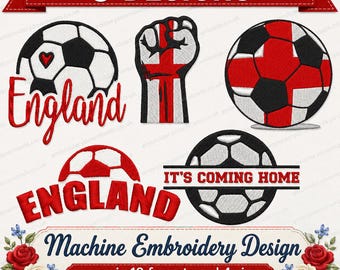 Archivos de bordado de la Copa Mundial de Inglaterra 5, bandera de Inglaterra, fútbol y aficionados al torneo, diseño de bordado de la Copa Mundial de Inglaterra, descarga digital