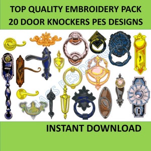 May include: A set of 20 door knocker embroidery designs in PES format. The designs feature a variety of styles, including traditional, modern, and whimsical. The designs are perfect for adding a touch of personality to your home decor.