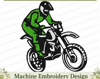 Piloto de motocross - Diseño de bordado a máquina. Patrón de bordado de moto de cross. Diseño de motocross. Patrón de motocicleta. Diseño de motocicleta todoterreno.
