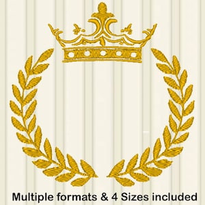 Hermosa corona y corona de laurel - Diseño de bordado a máquina - Aro de 4 x 4 pulgadas - Descarga instantánea Bordado en 4 tamaños