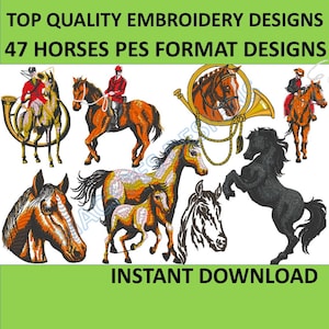 Horses PES designs Machine Embroidery 47 files instant download brother file pack 1 embroider horse riding animal jumping show trials