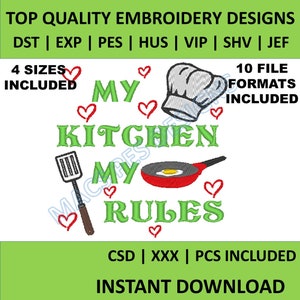 My Kitchen, My Rules - Machine Embroidery Design, Kitchen Embroidery Designs, Embroidery Patterns, Embroidery Files, Instant Download