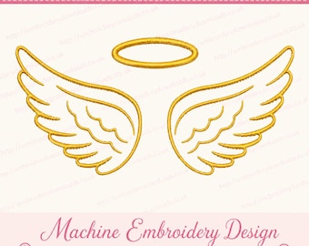 Angel Wings Embroidery Designs, Machine Embroidery Design, Instant download embroidery file, 4 sizes pes dst jef format halo download