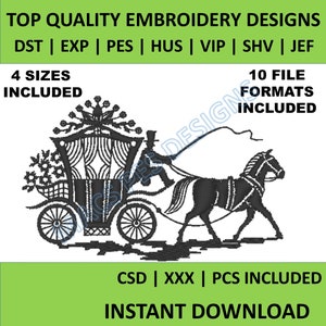 馬とカートの刺繍デザイン PES JEF DST 馬車刺繍機 4 サイズパック プリンセス刺繍デザイン xxx shv csd pes exp hus vip