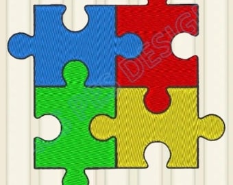 Diseño de bordado de pieza de rompecabezas de concienciación sobre el autismo: patrón de bordado a máquina de descarga digital (pes, dst, jef): 4 tamaños, descarga instantánea