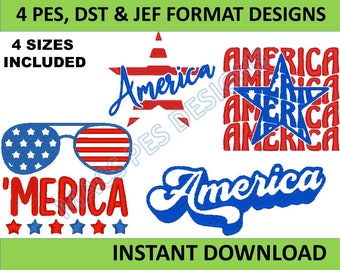 Happy 4th Of July Embroidery Design, American Embroidery Design, Machine Embroidery Design, 4 designs 4 Sizes, Instant Download embroidery