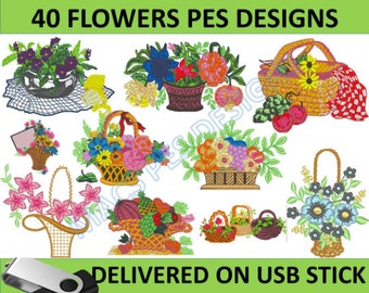 Flowers Garden 40 PES designs Machine Embroidery files on USB STICK Machine Embroidery files to embroider plant flower gardening outdoors