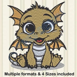 かわいい赤ちゃんドラゴンの刺繍デザイン – 4サイズ（即時ダウンロード）