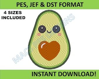 Avocado with pit heart PES JEF DST Embroidery Machine 4 Sizes, Embroidery jef Machine Designs Embroidery Embroidery jef machine dst file