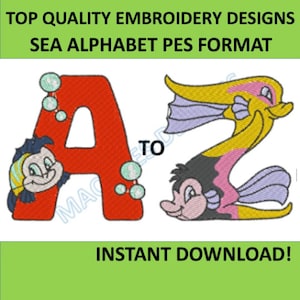 Fuente de letras del alfabeto Seaworld: 30 diseños PES, archivos de bordado a máquina, descarga instantánea, texto del alfabeto, paquete bordado Brother de 4 x 4 pulgadas
