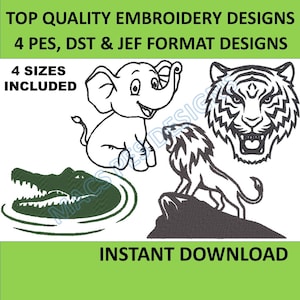 Safari Animals - Designs for Embroidery Machine Instant Download digital file stitch sign icon symbol cartoon jungle animal pes jef dst