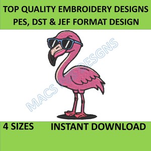 Pretty Flamingo Embroidery Design, Machine Embroidery, Brother PES, DST & JEF, Instant Download Flamingo Embroidery Design, 4 sizes