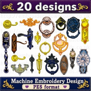 Door knobs PES embroidered design pack. Brother Machine,20 Embroidery files instant download pes embroidery knocker pes embroidery pes