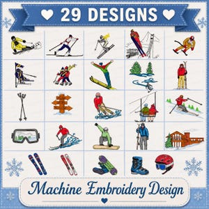 Ski Resort - 29 PES designs Machine Embroidery files instant download brother snow snowing cold files pack packs skiing snowboarding freeze