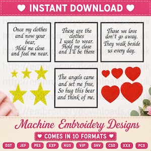 Memorial quotes embroidery PES DST JEF embroidery designs download memory bear embroidery cushion patch xxx Design shv csd pes exp hus vip