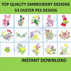 Easter - 53 PES designs Machine Embroidery files instant download eggs pack 2 bunnies chocolate jesus chicks rabbits