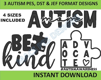 Autism PES JEF DST Embroidery Design Machine Embroidery Autism Awareness Embroidery File Embroidery brother instant inclusion matters pes