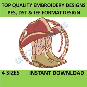cowboy Boots Embroidery Designs PES JEF DST boot Embroidery Machine 4 Sizes pack Embroidery Design instant download embroidery cowboy hat