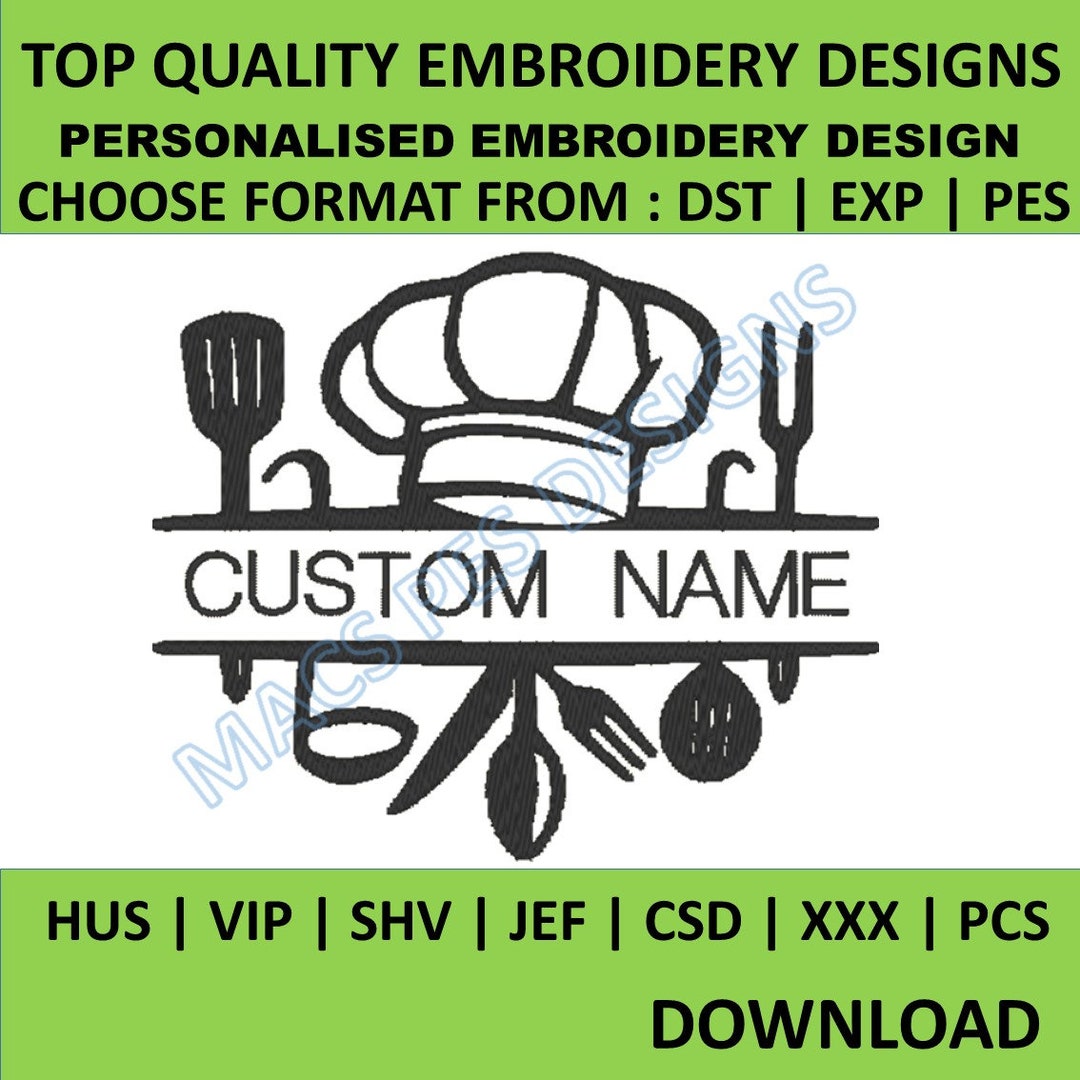Chef Hat Digital Machine Embroidery Design Kitchen Custom Monogram ...
