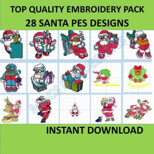 Santa designs Embroidery files instant download brother file pack embroider christmas xmas father christmas santas  - 28 PES designs Machine
