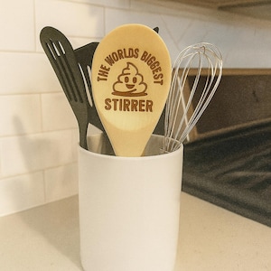 Shit Stirrer Engraved Funny wooden Spoon, Joke, Rude World's Biggest Stirrer Gift Gossip Novelty Present, Poo Spoon