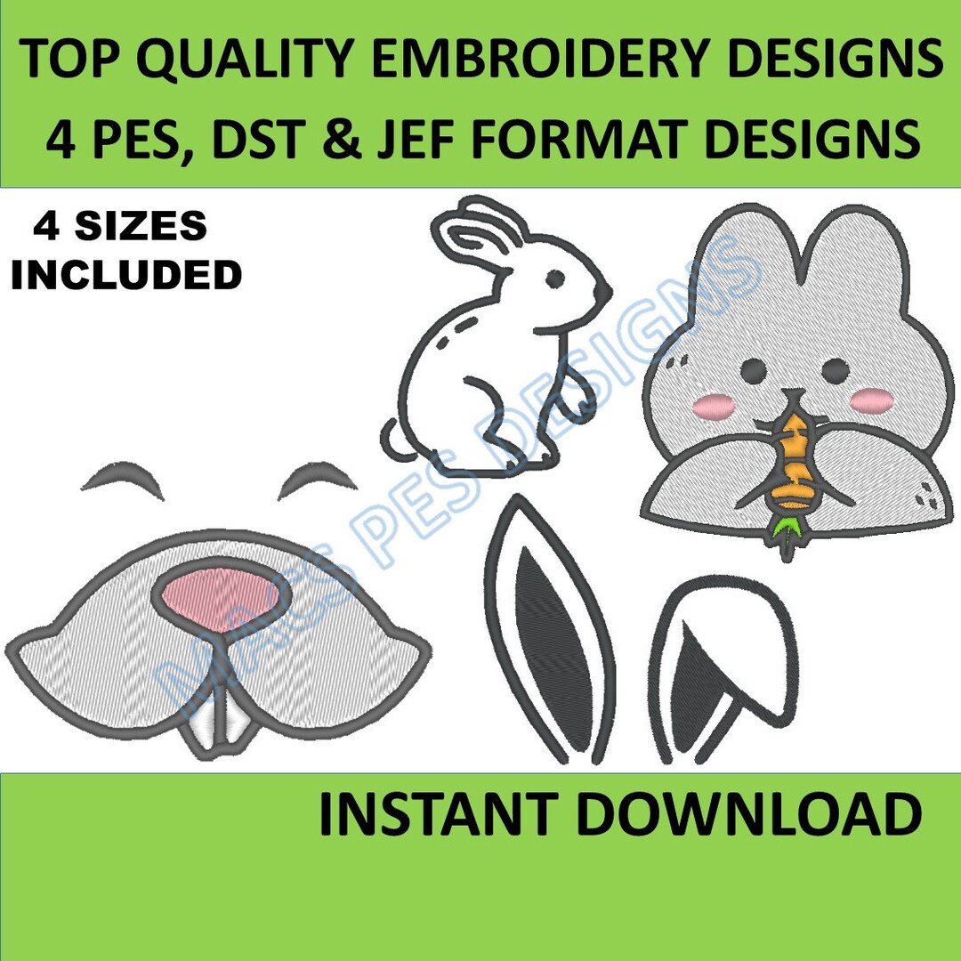Rabbit Embroidery Pack PES JEF DST Bunny Embroidery Design Machine ...