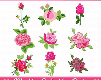 Rose Embroidery Designs, 9 Flower PES Files (4x4 inch) (Instant Download)