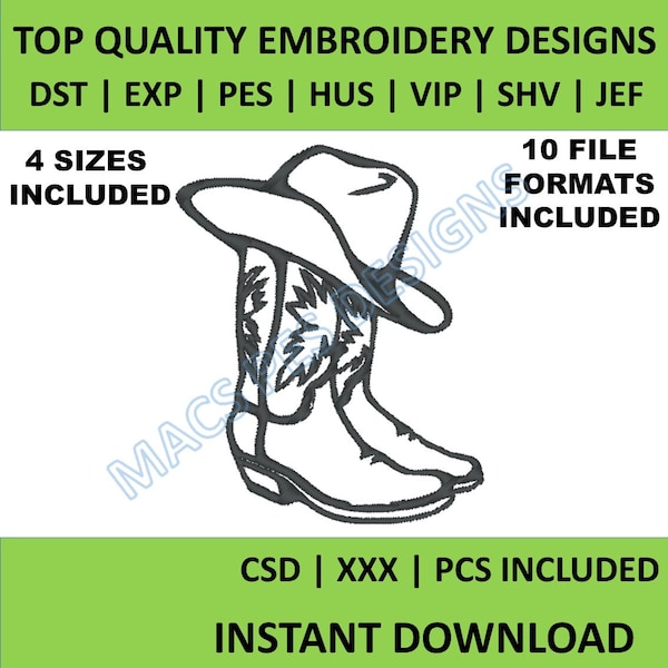 Botas de vaquero simples Diseños de bordado PES JEF DST máquina de bordado de bota 4 Tamaños paquete sombrero Diseño de bordado xxx shv csd pes exp hus vip