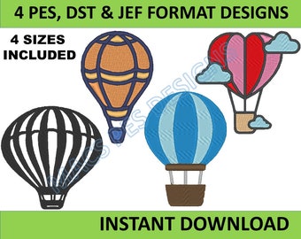 Paquete de bordado de globo aerostático PES JEF DST volando Diseño de bordado Máquina de bordado romántico pes Archivo de bordado paseo Bordado hermano