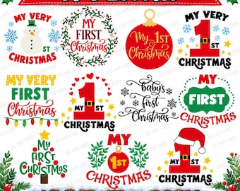 Pacchetto SVG per il primo Natale del bambino, SVG per l'ornamento del primo Natale del bambino, SVG per l'ornamento del mio primo Natale del bambino, file di taglio clipart PNG per Cricut