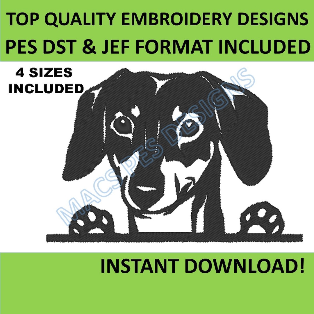 Dachshund Sausage Dog PES JEF DST Embroidered Design. Brother Machine