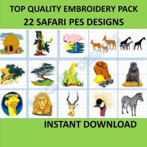 Safari embroidery designs - Animals embroidery design machine embroidery pattern - Elephant embroidery file - Zebra Lion Monkey Giraffe pes